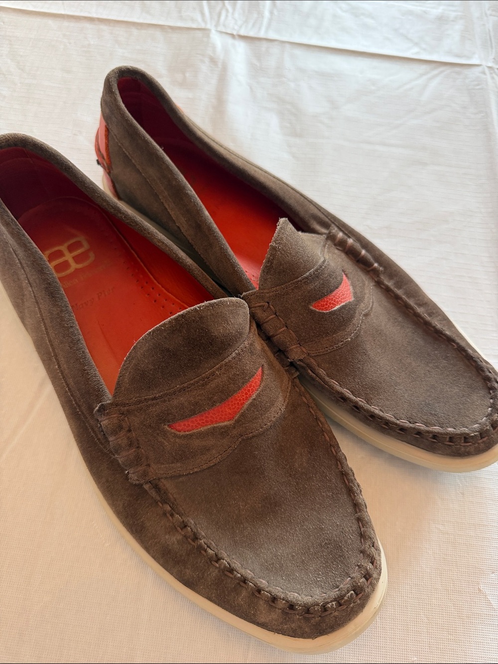 Allen Edmonds Brown Suede Slip-On Loafers with Orange Insole Accent